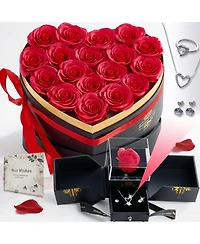 Gnuadz Forever Flowers Box Preserved Roses Jewelry Set Couple Mother Gift