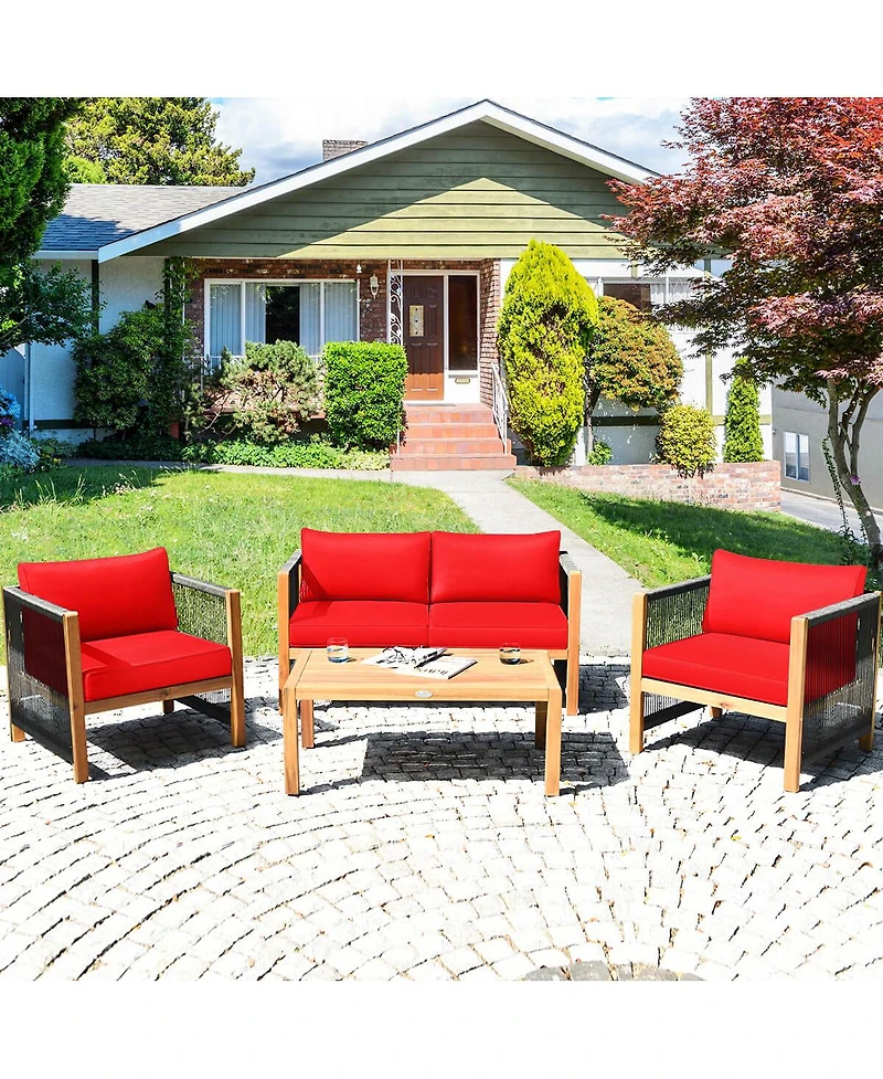 Costway 8 Pcs Wood Outdoor Patio Furniture Set with Cushions Cover Sets
