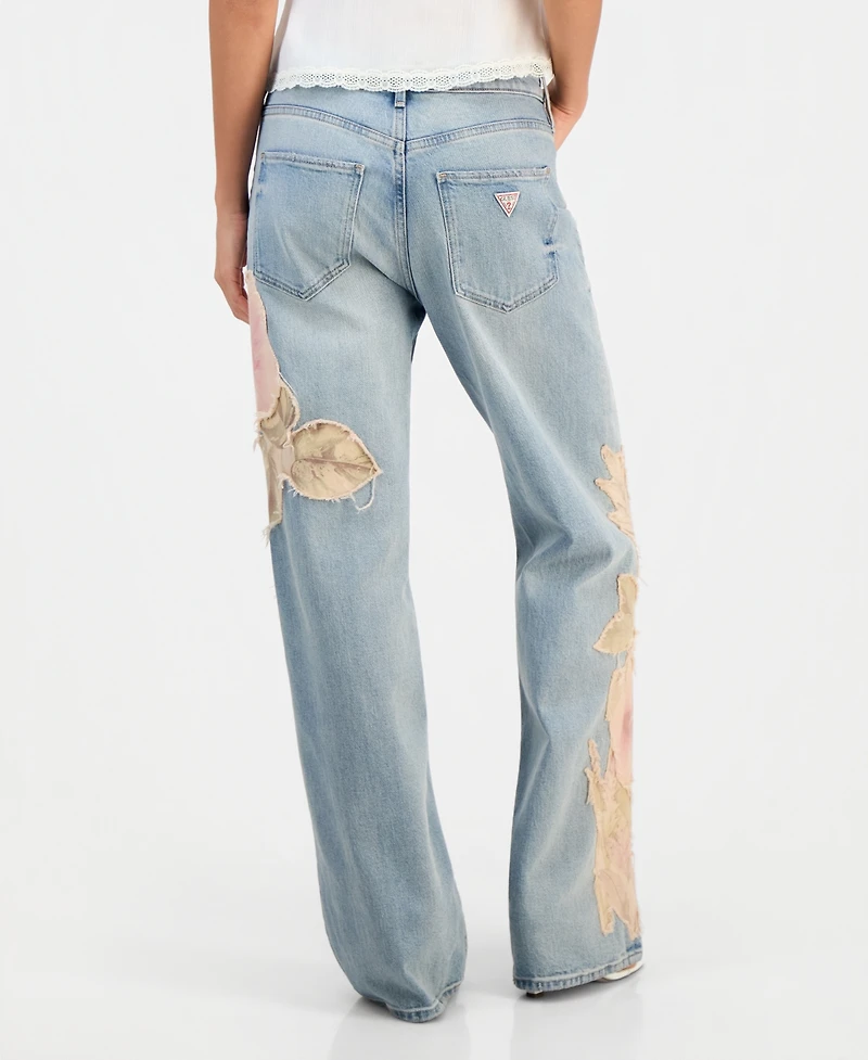 Guess Women's Rey Floral Applique Wide-Leg Jeans