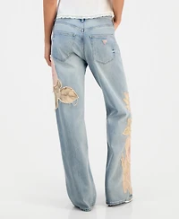 Guess Women's Rey Floral Applique Wide-Leg Jeans