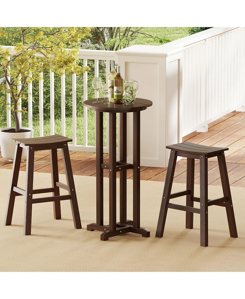 Gymax 3PCS Outdoor Hdpe Bar Table and Chair Set for 2 Footrests for Garden Yard Pool