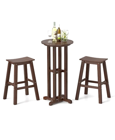 Gymax 3PCS Outdoor Hdpe Bar Table and Chair Set for 2 Footrests for Garden Yard Pool