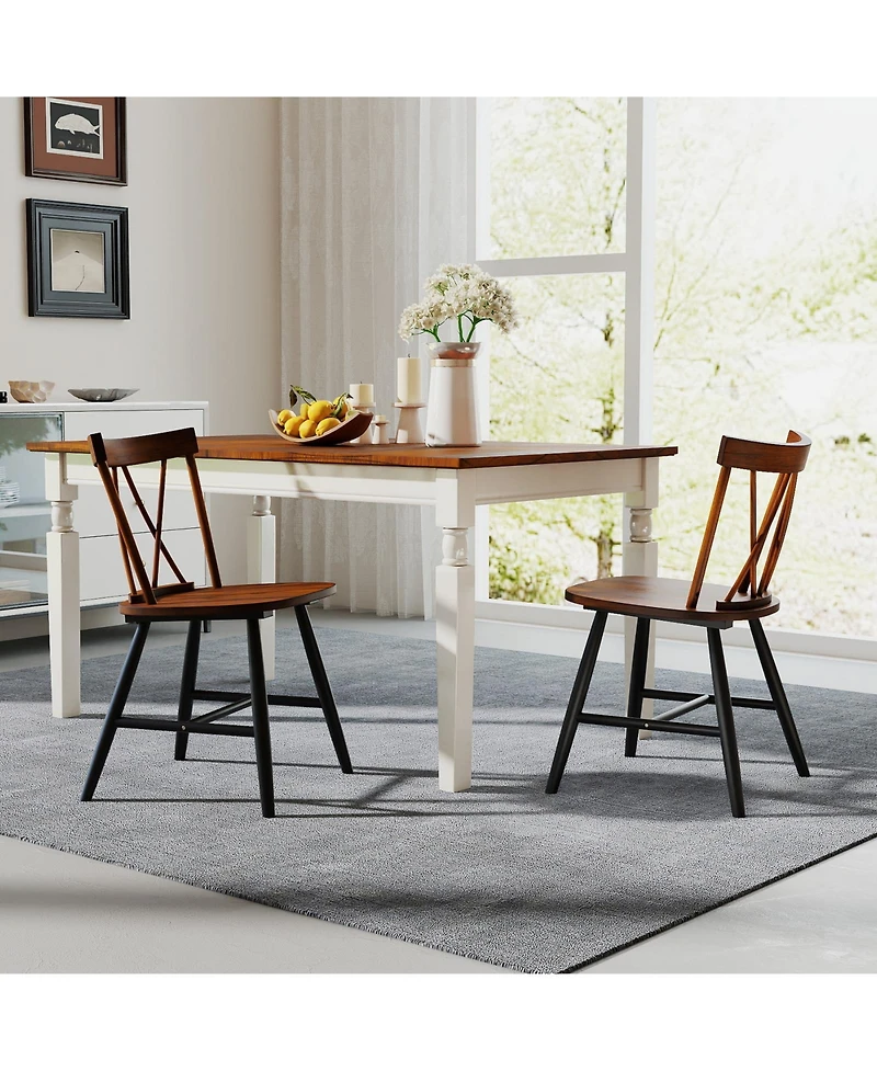 Slickblue Set of 2 Farmhouse Dining Chairs with Solid Rubber Wood Frame for Kitchen and Room