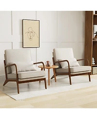 Slickblue Modern Upholstered Accent Chair with Rubber Wood Arms and Removable Backrest