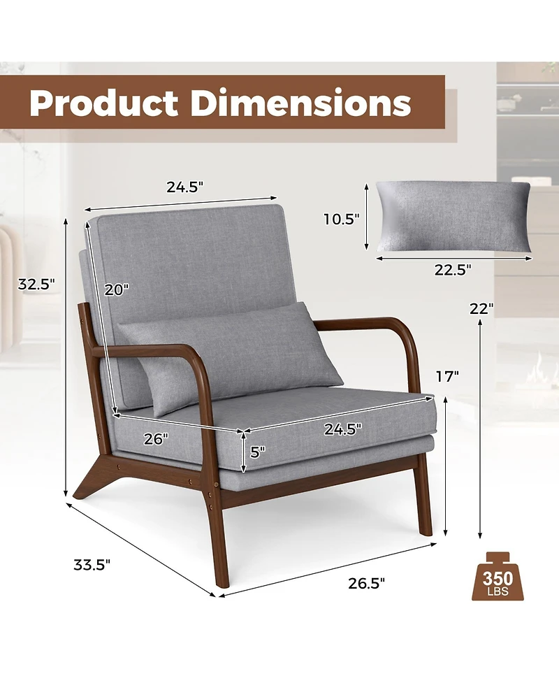 Slickblue Modern Upholstered Accent Chair with Rubber Wood Arms and Removable Backrest