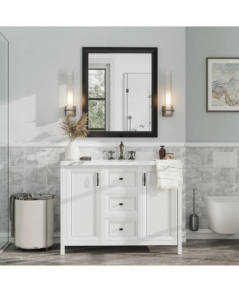 Apmir 30" x 36" Inch Thick Metal Framed Wall Mirrors for Bedroom
