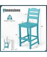 Sugift 30 in Counter Height Hdpe Bar Stool with Backrest and Footrest