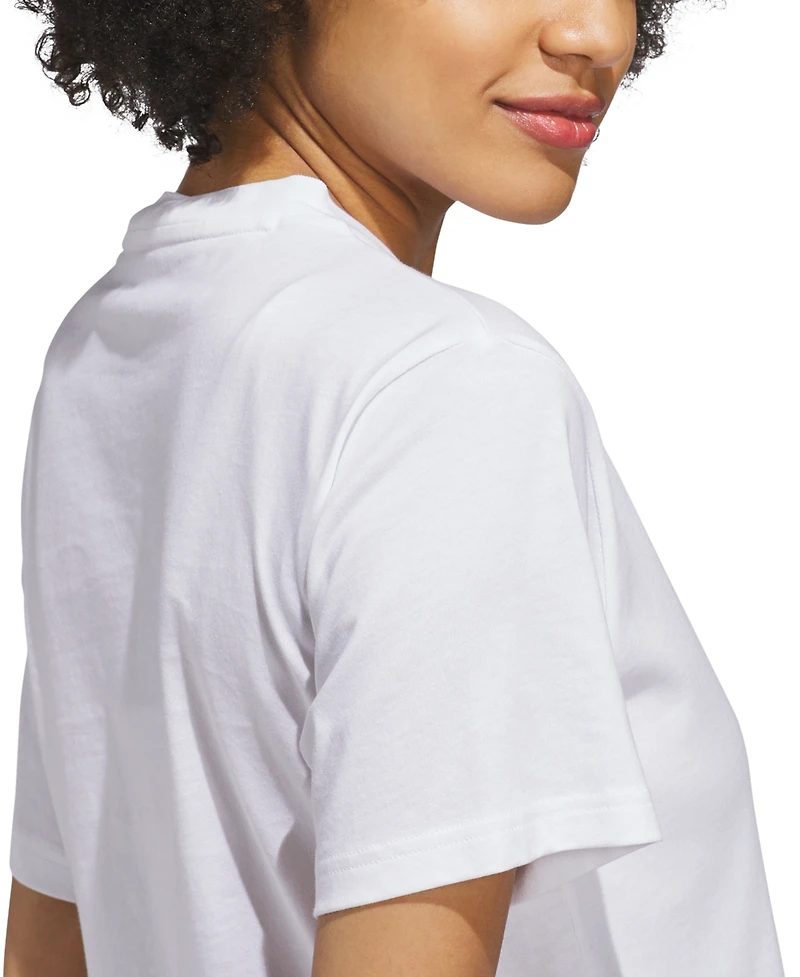 adidas Women's Gingham Big Logo Graphic Crewneck Cotton T-Shirt