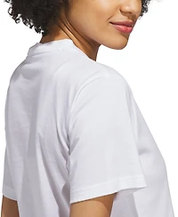 adidas Women's Gingham Big Logo Graphic Crewneck Cotton T-Shirt