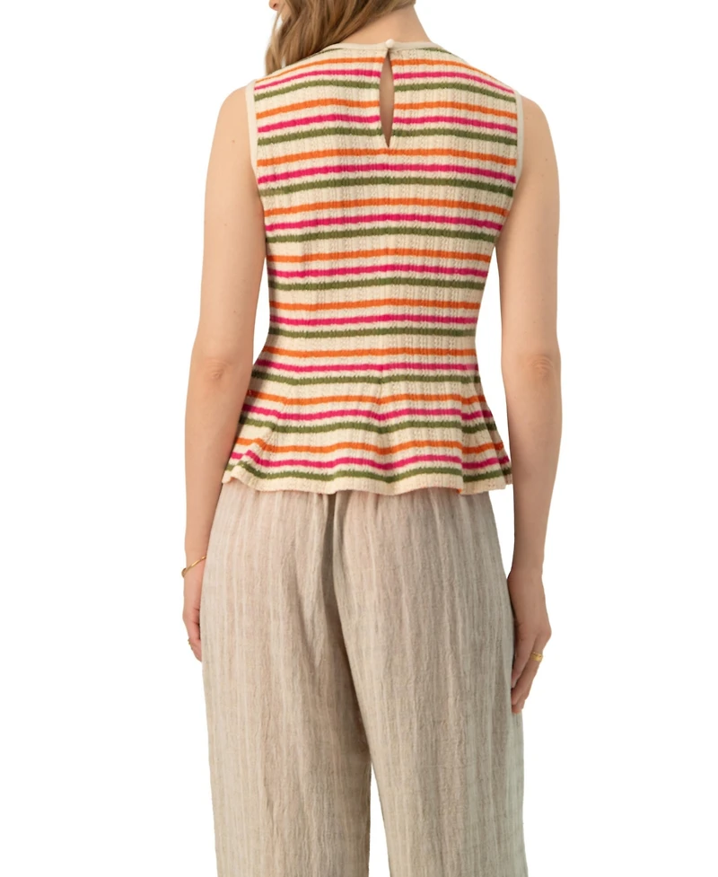 Ivonne Women's Sleeveless Peplum Striped Knit Blouse