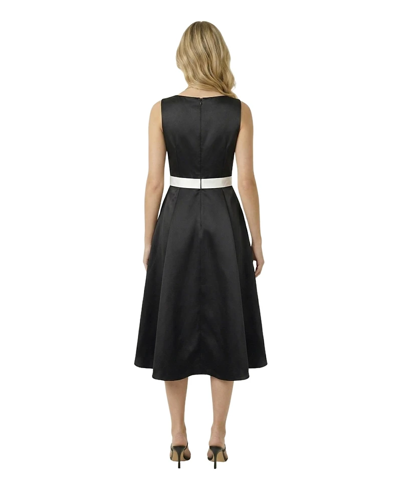 Modenaire Women's Sleeveless Contrast-Bow Midi Dress