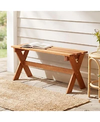 Gymax 36'' Outdoor Solid Wood Bench Teak Oil Finish and Slatted Seat for Porch