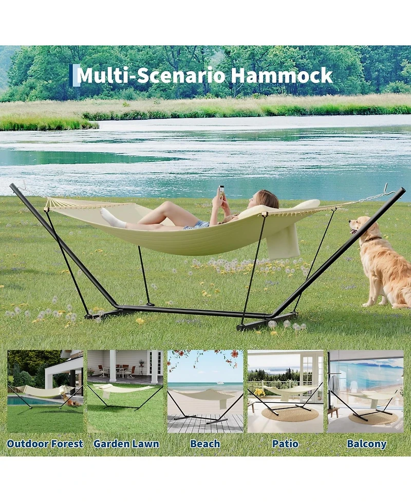 gaomon Heavy Duty Portable Double Hammock with Stand for Outdoor Patio, Garden, Beach, Backyard