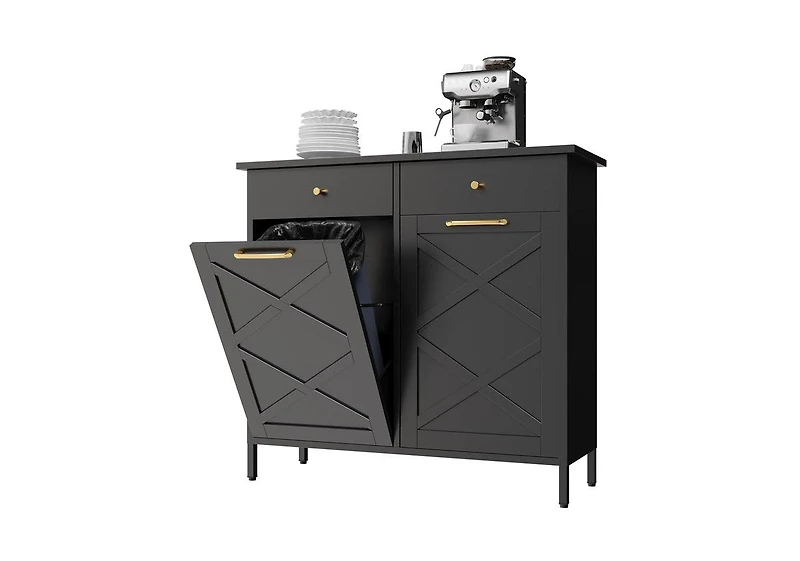 Aecojoy Double Tilt Out Trash Can Cabinet, 20 Gallon Metal Proof with 2 Drawers