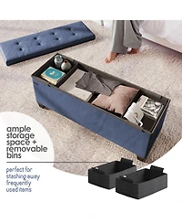 Nestl 43 Inch Leatherette or Fabric Finish Ottoman Storage Bench with Storage Bins