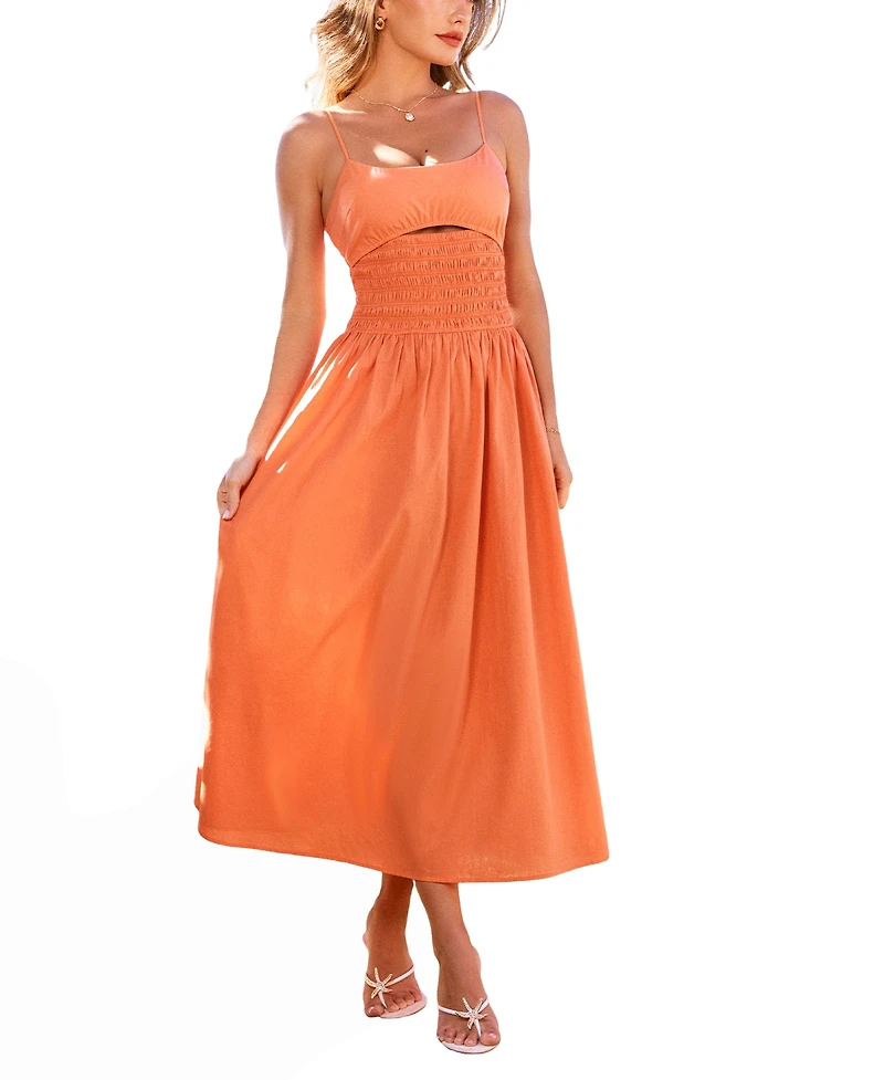 Cupshe Women's Smocked Front Cutout Beach Dress