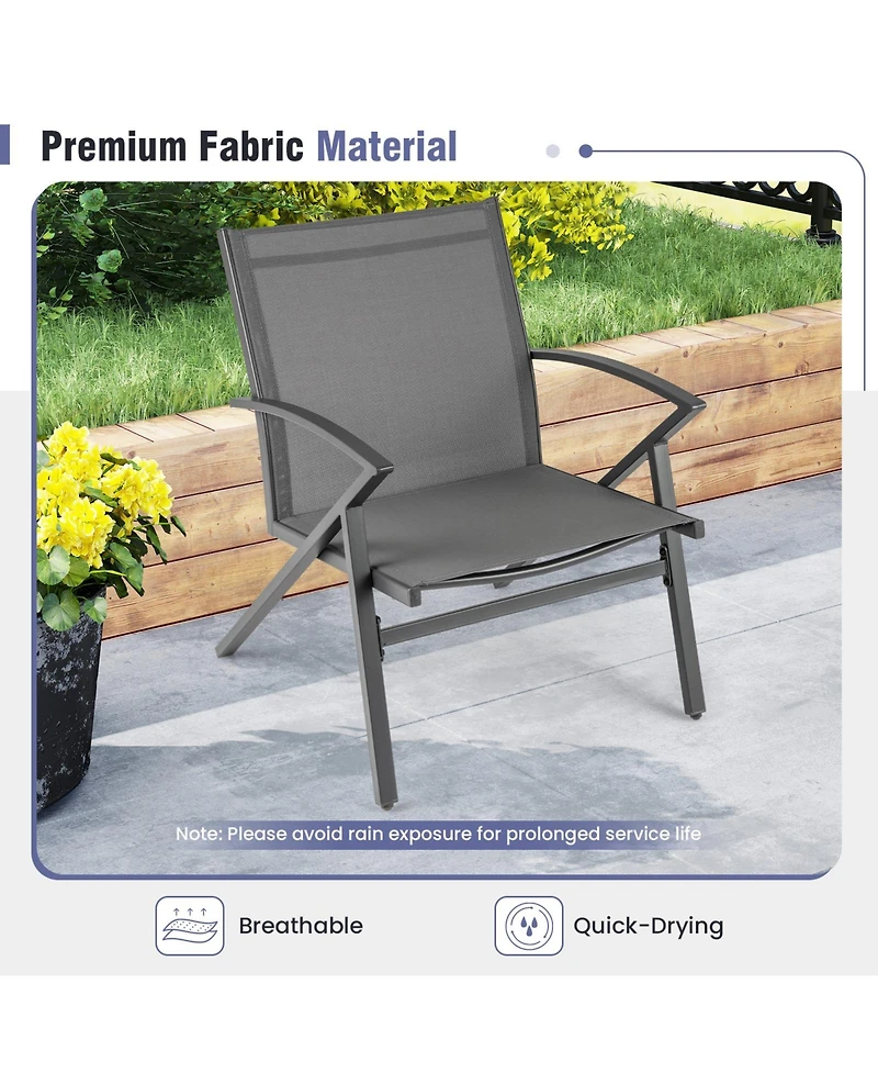 Gymax Patio Chairs 2 Pieces with Heavy Duty Metal Frame Curved Backrests and Armrests Outdoor