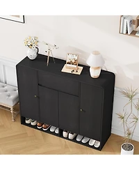 gaomon Shoe Cabinet with 4 Doors and 1 Drawer, Wood Storage Organizer Open Bottom Shelf, Modern Entryway for Hallway
