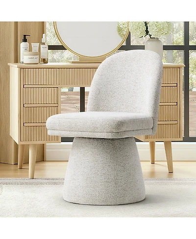 Maison Boucle Swivel Vanity Chair, Upholstered Fabric Makeup Chair, Armless, 1 Pc