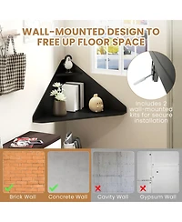 Sugift Floating Triangular Corner Computer Desk with Storage Shelf