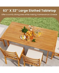Sugift 63 in Acacia Wood Outdoor Dining Table with Two Benches