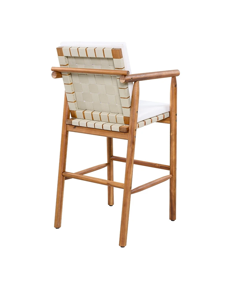 flynama Outdoor Acacia Wood Counter Height Bar Stools Set of 2 with Backrest, Armrest and Cushions
