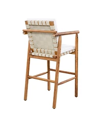 flynama Outdoor Acacia Wood Counter Height Bar Stools Set of 2 with Backrest, Armrest and Cushions