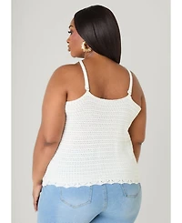 Ashley Stewart Women's Crochet V Neck Top