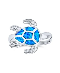 Bling Jewelry Nautical Tropical Created Opal Inlay Turtle Ring .925 Sterling Silver