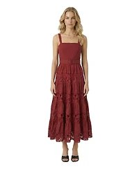 Modenaire Women's Belted Tiered Lace Midi Dress