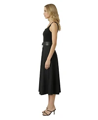 Modenaire Women's Belted Scoop-Neck Midi Dress