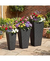 Gymax Set of 3 Rattan Plant Pots with Removable Plastic Liners Pre-Marked Drainage Holes