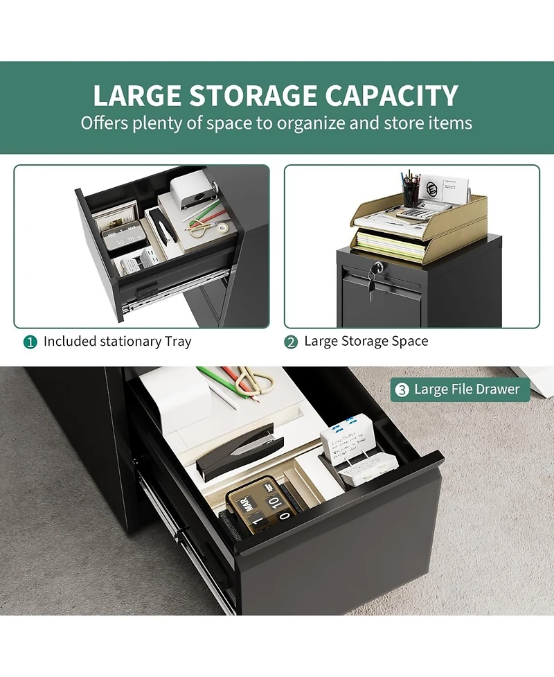 gaomon 3 Drawer Metal File Cabinet, Vertical File Cabinet with Lock, Heavy Duty Storage for Letter/Legal/A4/F4 Documents, Easy Assembly