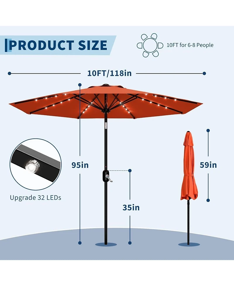 gaomon 10 Ft Outdoor Table Patio Umbrella, Waterproof Uv Protection with Solar Lights