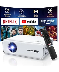 Aurzen Mini Smart Projector with NetfIix Included, Auto Focus and Keystone, 16W DoIby Audio, for Home Theater and Outdoor Use