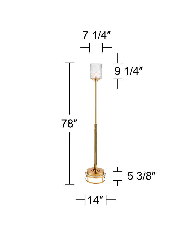 Possini Euro Design Kinsey Modern Torchiere Floor Lamp with Riser 78" Tall Brass Metal Stone Pattern Crystal Glass Shade for Living Room Office