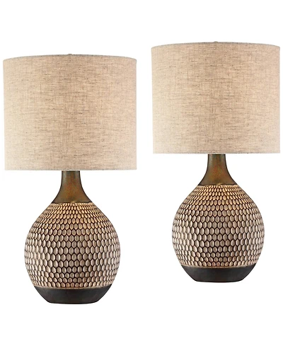 360 Lighting Emma 21" High Small Mid Century Modern Accent Table Lamps Set of 2 Wood Finish Ceramic Living Room Bedroom