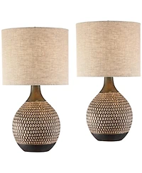 360 Lighting Emma 21" High Small Mid Century Modern Accent Table Lamps Set of 2 Wood Finish Ceramic Living Room Bedroom