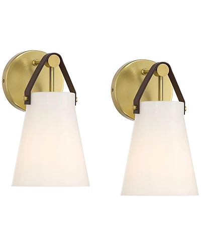 360 Lighting Ashley Antique Brass and Leather Wall Sconce Set of 2