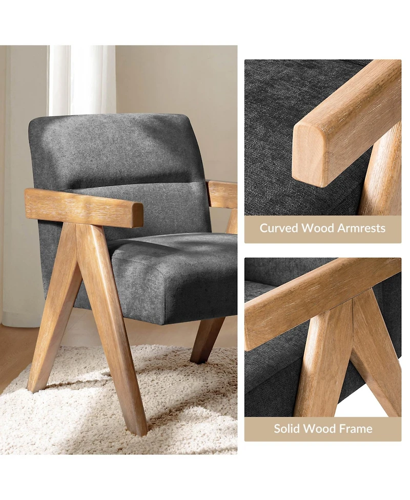 Hulala Home Donohoe Mid-Century Modern Accent Chair With Curved Wood Arms