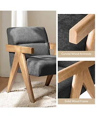 Hulala Home Donohoe Mid-Century Modern Accent Chair With Curved Wood Arms