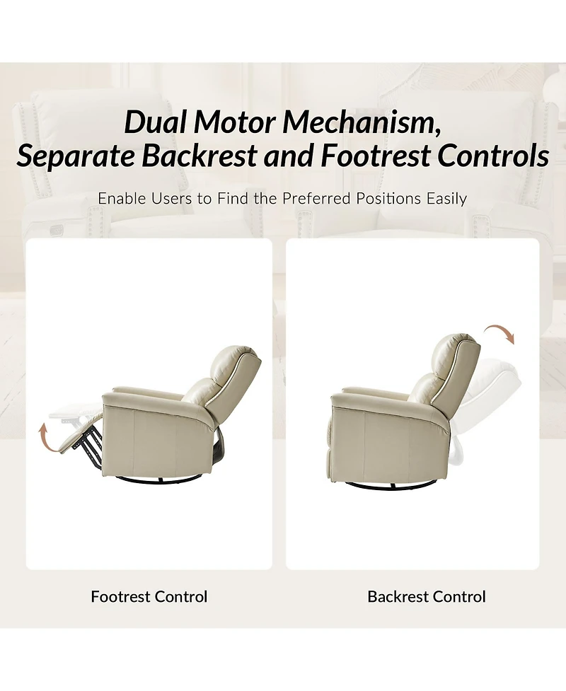 Hulala Home Medlin Transitional Faux Leather Dual Motor Swivel Rocker Recliner with Usb Ports