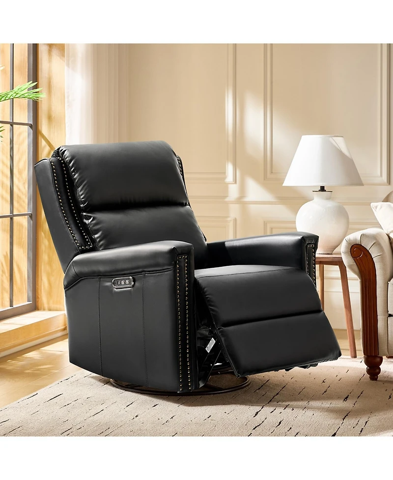 Hulala Home Medlin Transitional Faux Leather Dual Motor Swivel Rocker Recliner with Usb Ports
