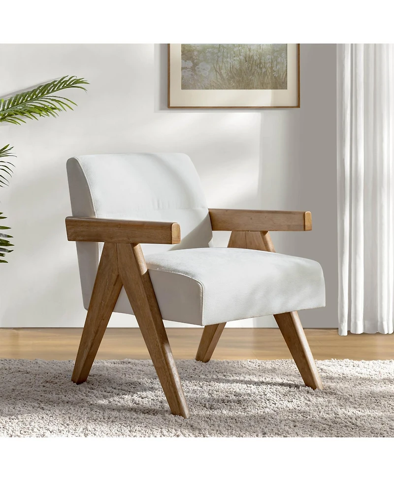 Hulala Home Donohoe Mid-Century Modern Accent Chair With Curved Wood Arms