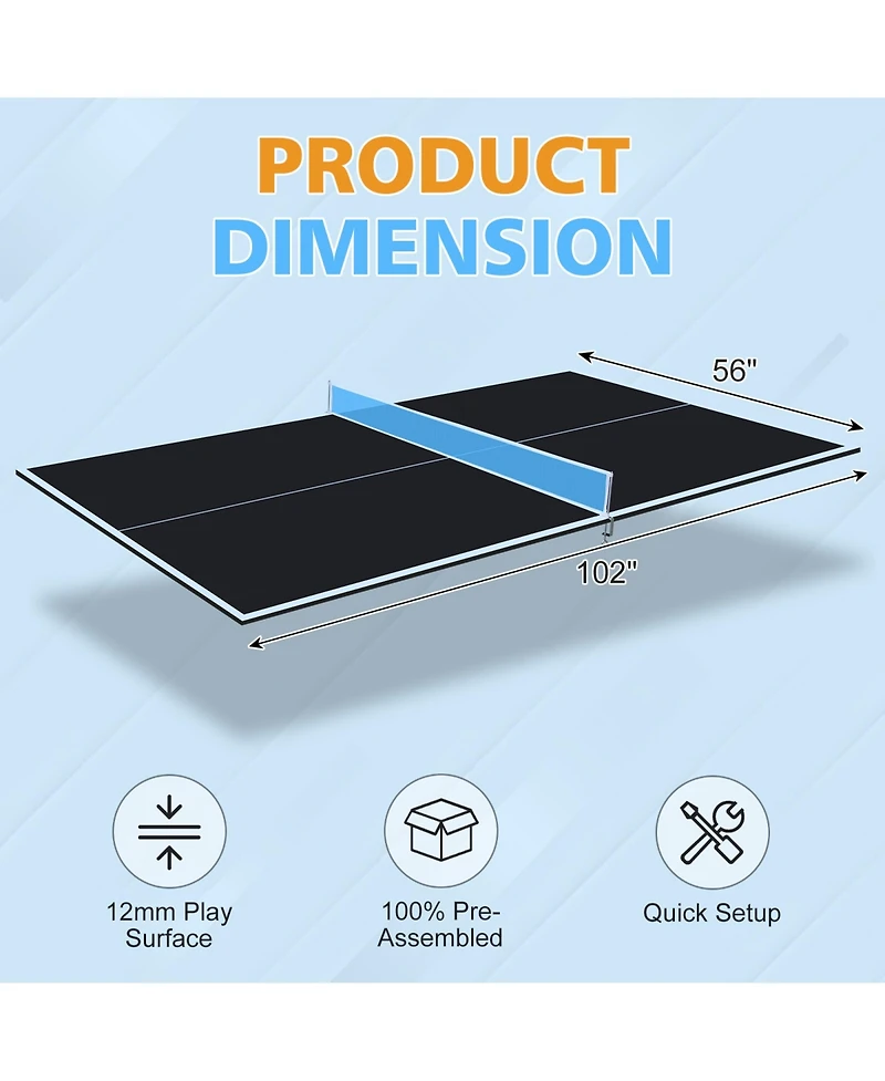 Rainsken 8.5FT Mid-Size Ping Pong Conversion Top, Foldable and Portable Tennis Table Top with Net, Single Side Upright for Indoor Games