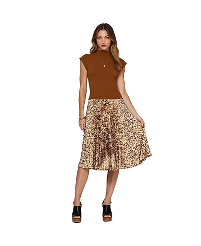 Modenaire Women's Animal Print Pleated High-Neck Midi Dress