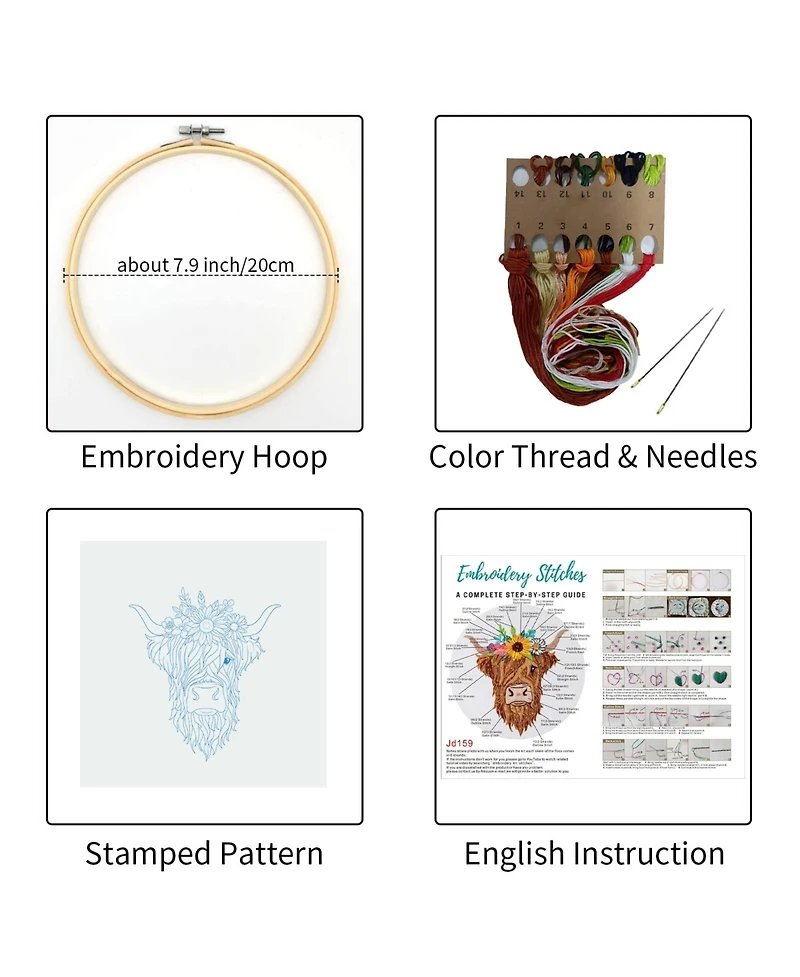 Gnuadz Highland Cow Embroidery Kit Beginners Diy Needlepoint