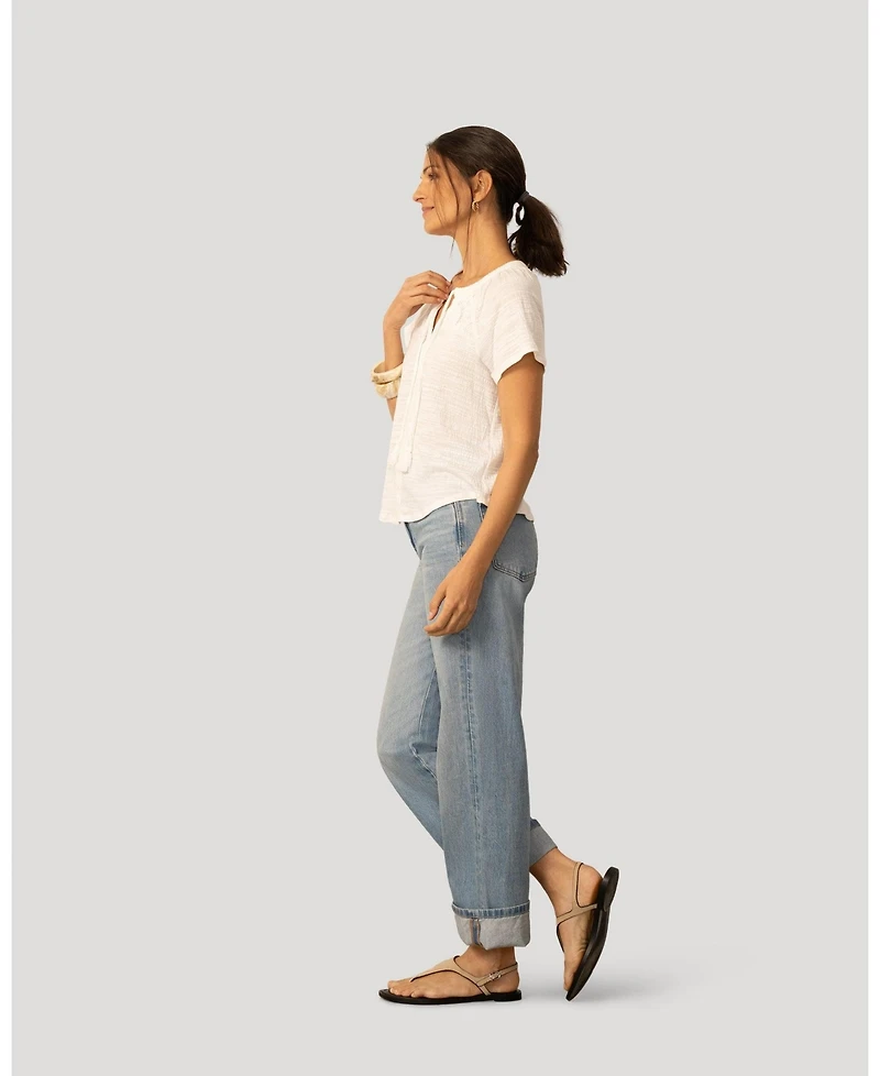 Cable & Gauge Women's Cable and Gauge Crochet Trim Crinkle Peasant Top