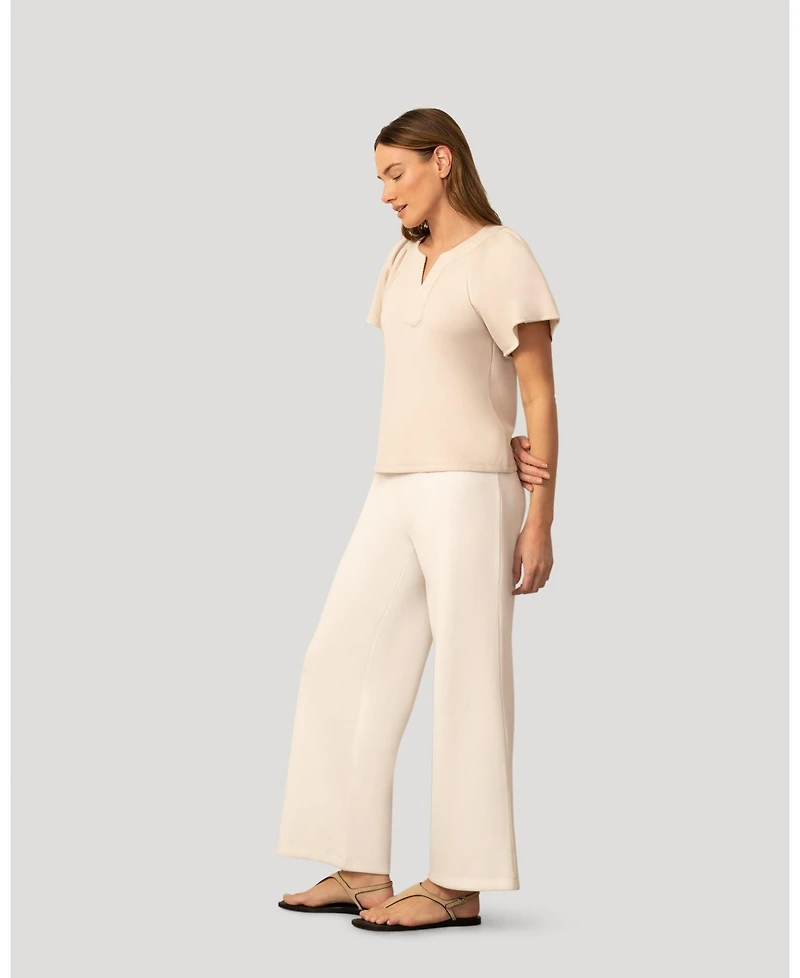 Cable & Gauge Women's Pick Stitch Split Neck Top