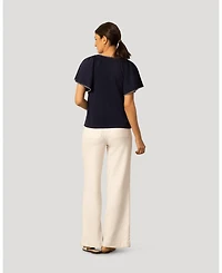 Cable & Gauge Women's Pick Stitch Split Neck Top